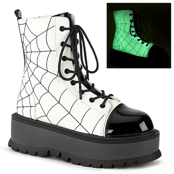 Gothic Platform Spider Web Glow Lace Up Ankle Boots - Picture 2 of 5
